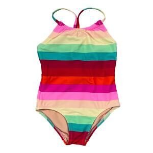 NWT J. Crew Girls' One-Piece Rainbow Stripe Swimsuit  - SIZE 2